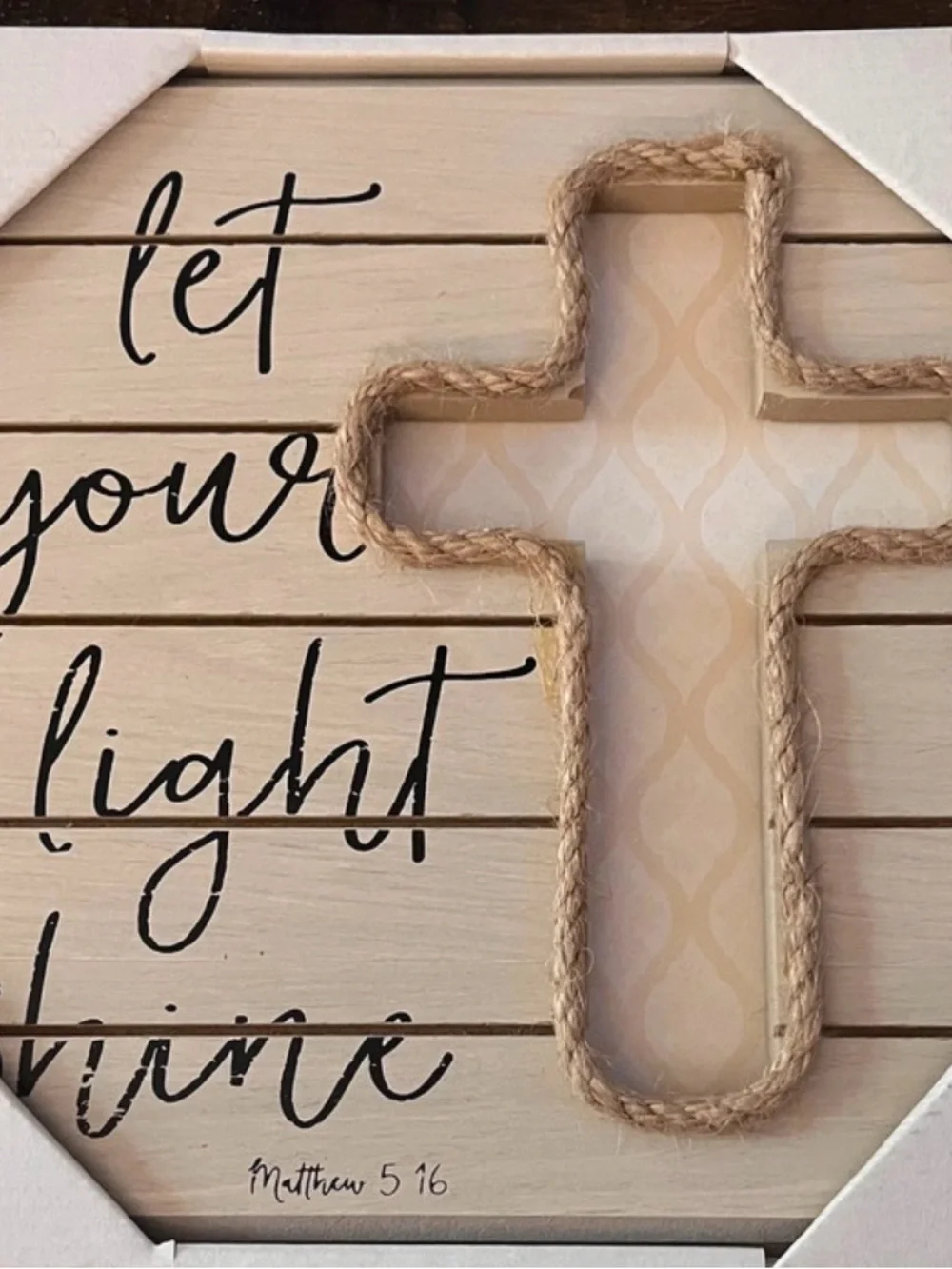Let Your Light Shine Rustic Rope Cross Wall Art